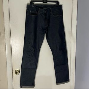 Mens Uniqlo Blue Indigo Selvedge Denim Slim Fit Jeans 34 x 32